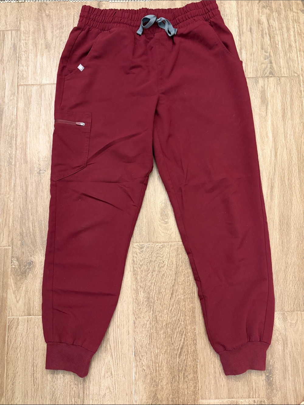 Figs Women’s Burgundy Zamora High Waisted Jogger Pants with Gray Drawstring
